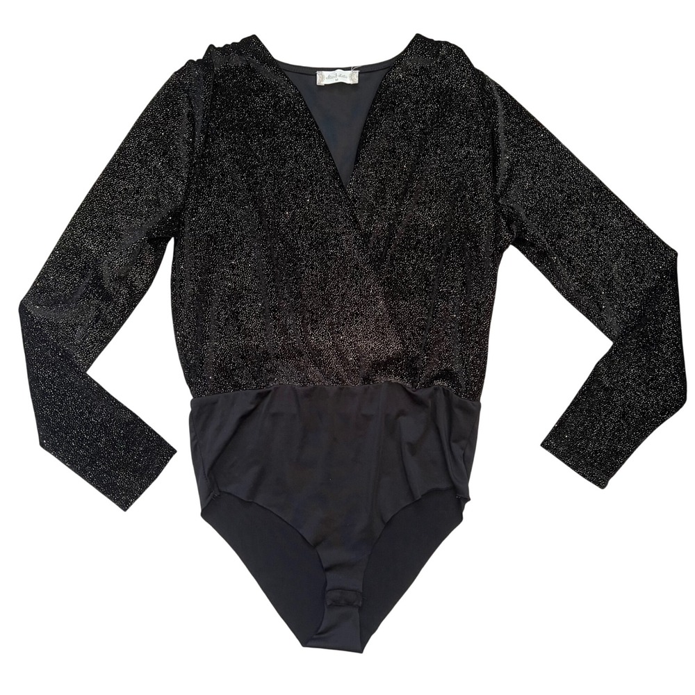 Altar'd State Black Gold Glitter Bodysuit Womens Medium‎ Long Sleeve Party Top